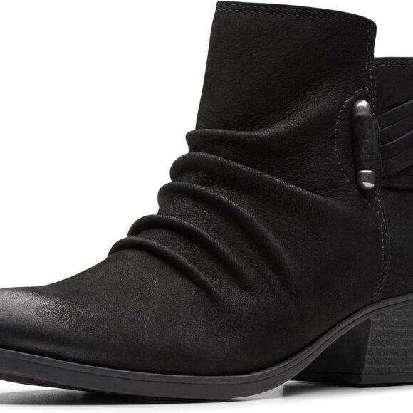 Women's Black Nubuck Ankle Boot Size 10 Rubber Sole Comfort Stylish Heel - Picture 1 of 9